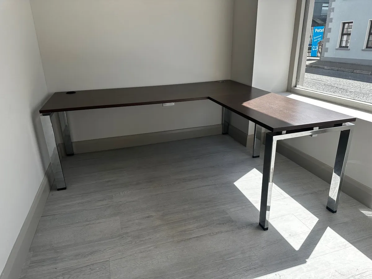 Chrome Walnut desk with corner extension - Image 1