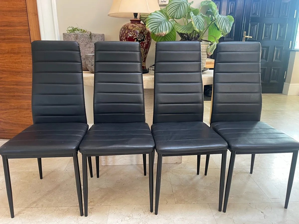 4 x Lightweight Black Leather Kitchen Dining Chair - Image 1