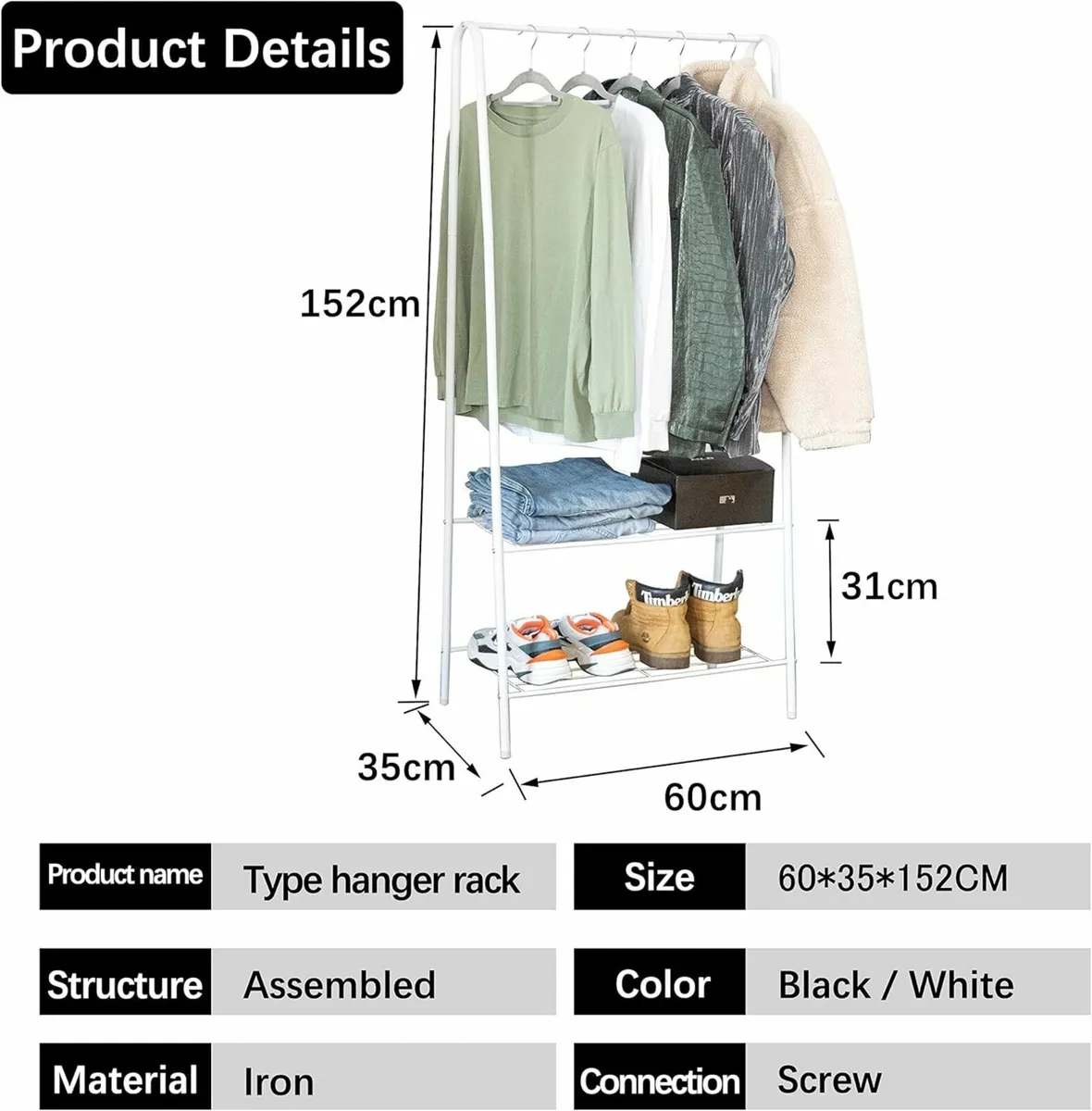 Clothes Rail Stand Garment Coat Rack Shelf 150cm - Image 3