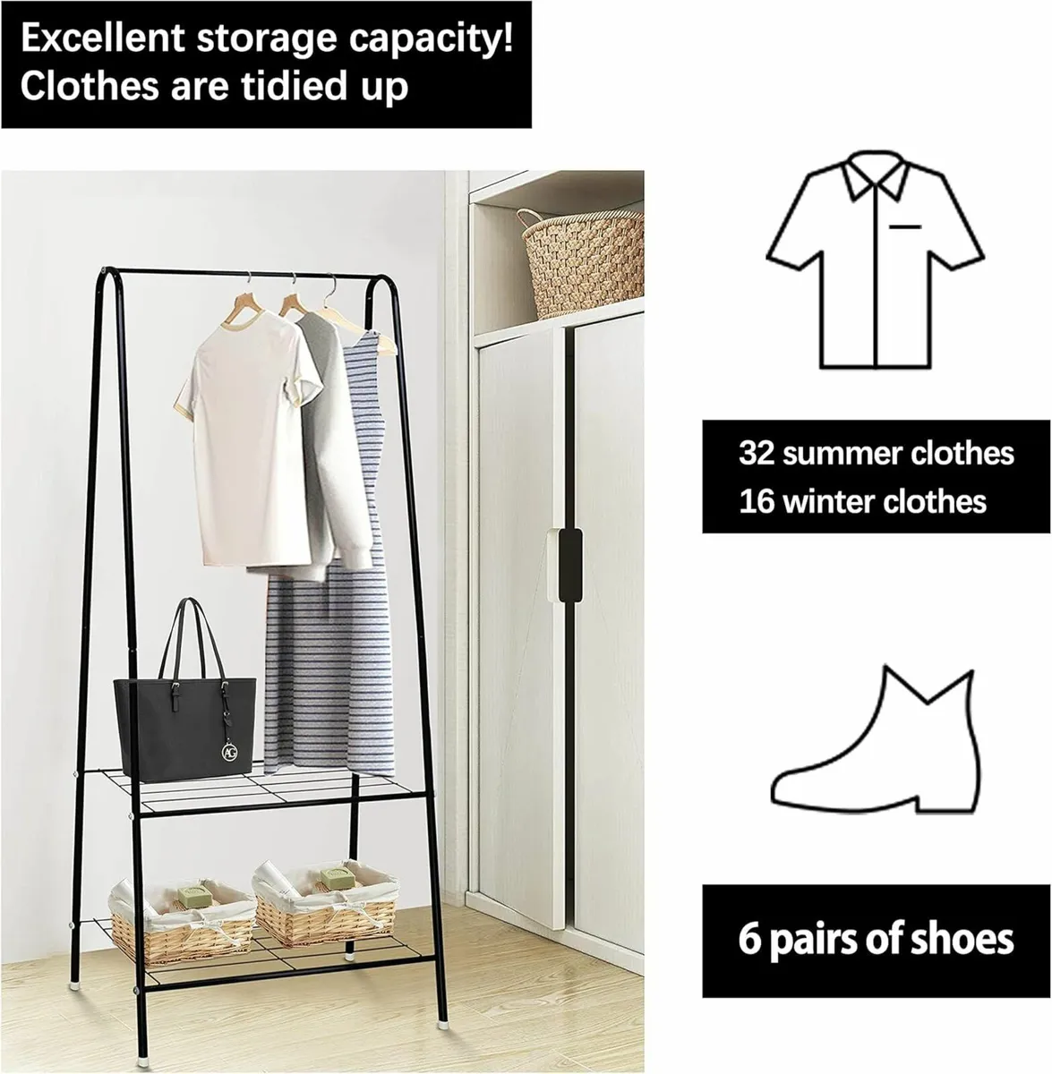 Clothes Rail Stand Garment Coat Rack Bedroom - Image 4