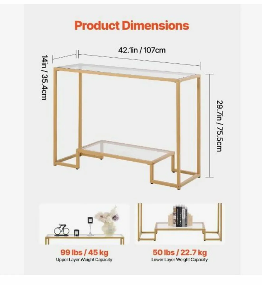 2-Tier Glass Console Table Rectangle - Image 4