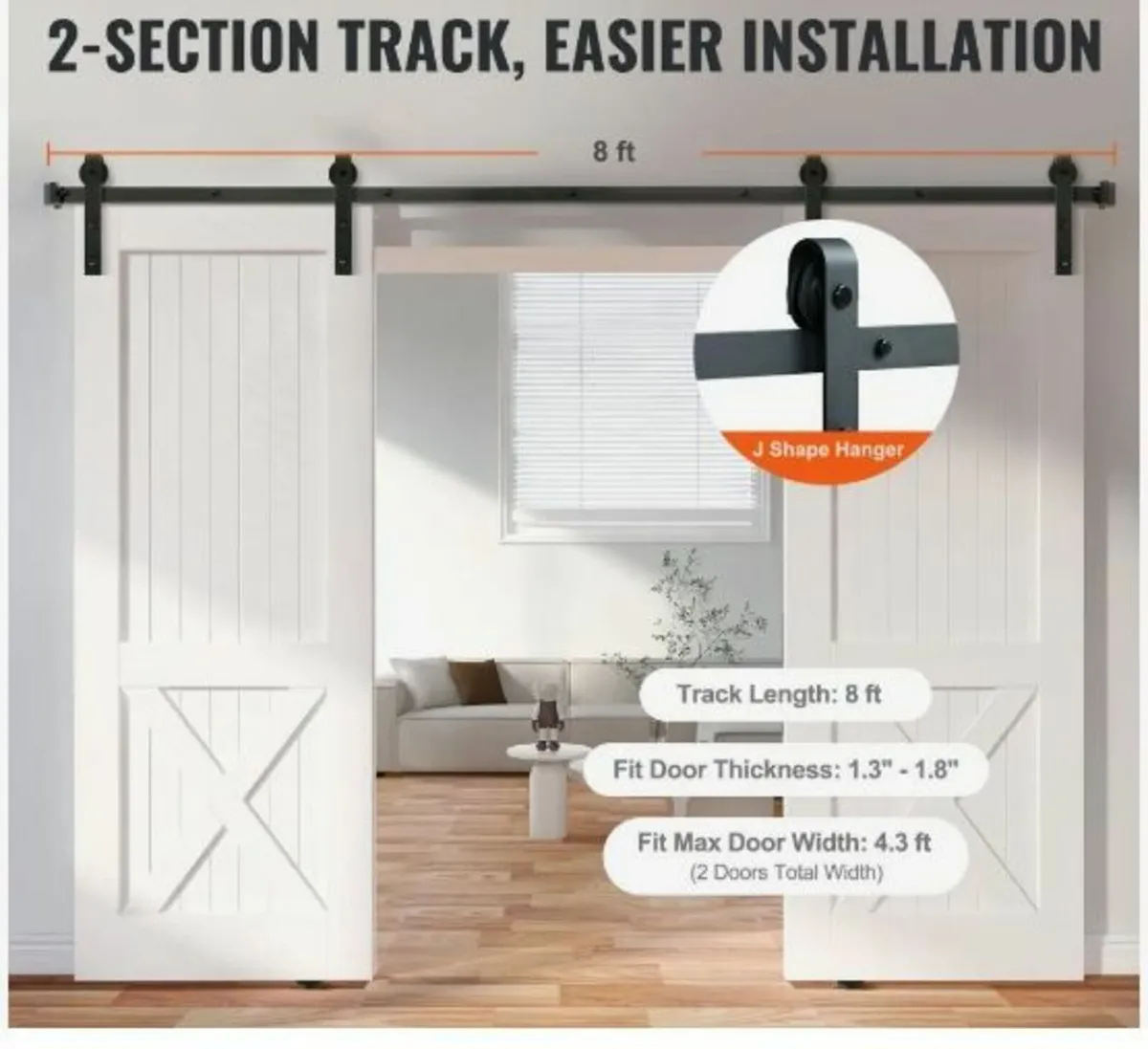 243.8 cm Sliding Barn Door Hardware Kit - Image 2