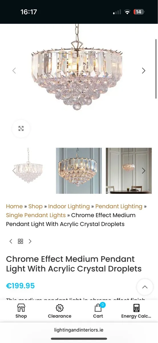 Chrome effect medium pendant light - Image 1
