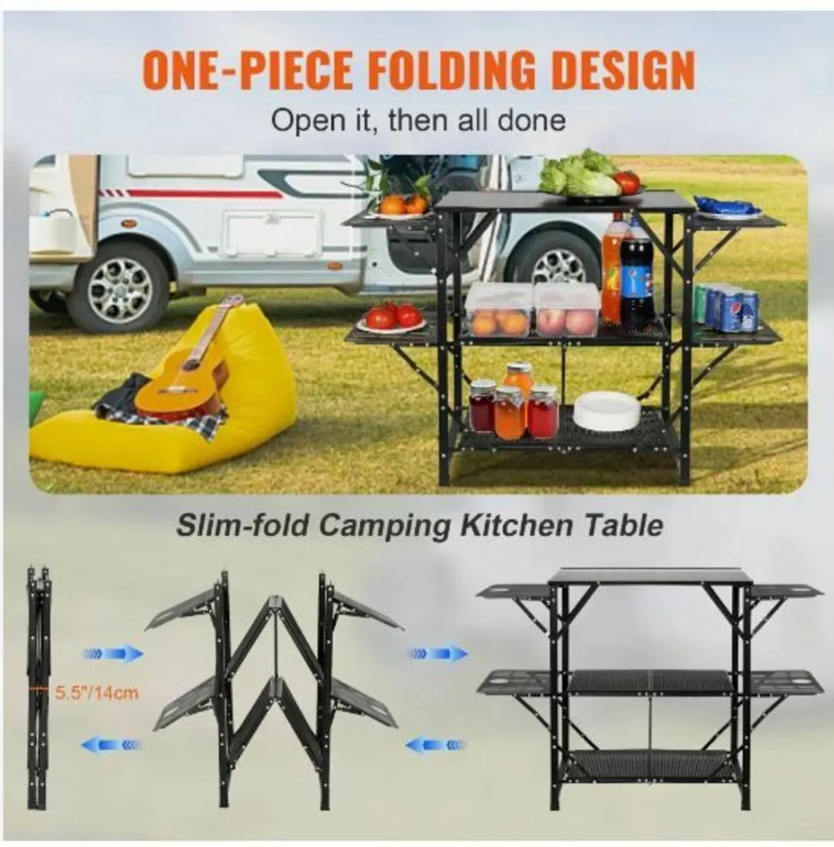 Camping Kitchen Table, One-piece Folding - Image 4