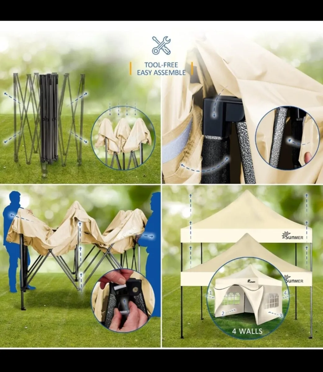 SUNMER 3x3M Pop-Up Gazebo with 4 Sides - Fully Wat - Image 4