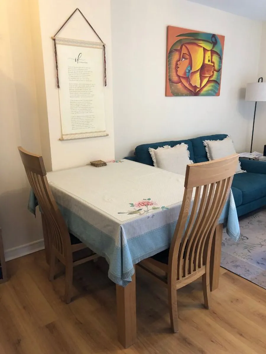 Oak Dining Table & 2 Chairs - Image 1