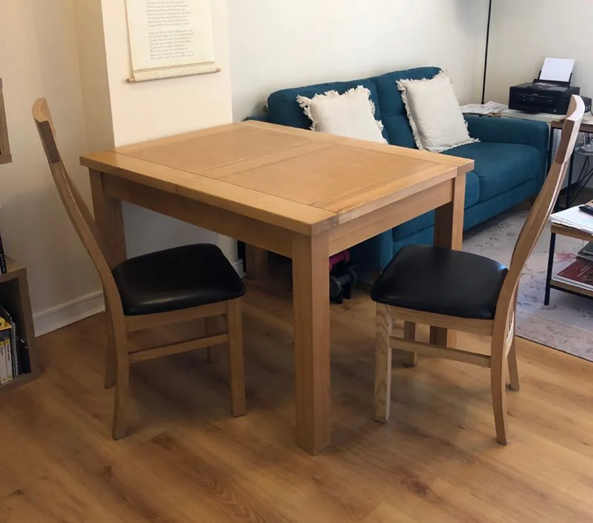 Oak Dining Table & 2 Chairs - Image 2