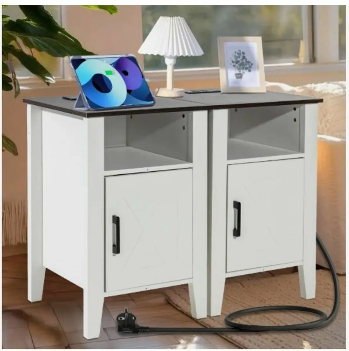 Farmhouse End Table Night Stand with USB Outlets - Image 3