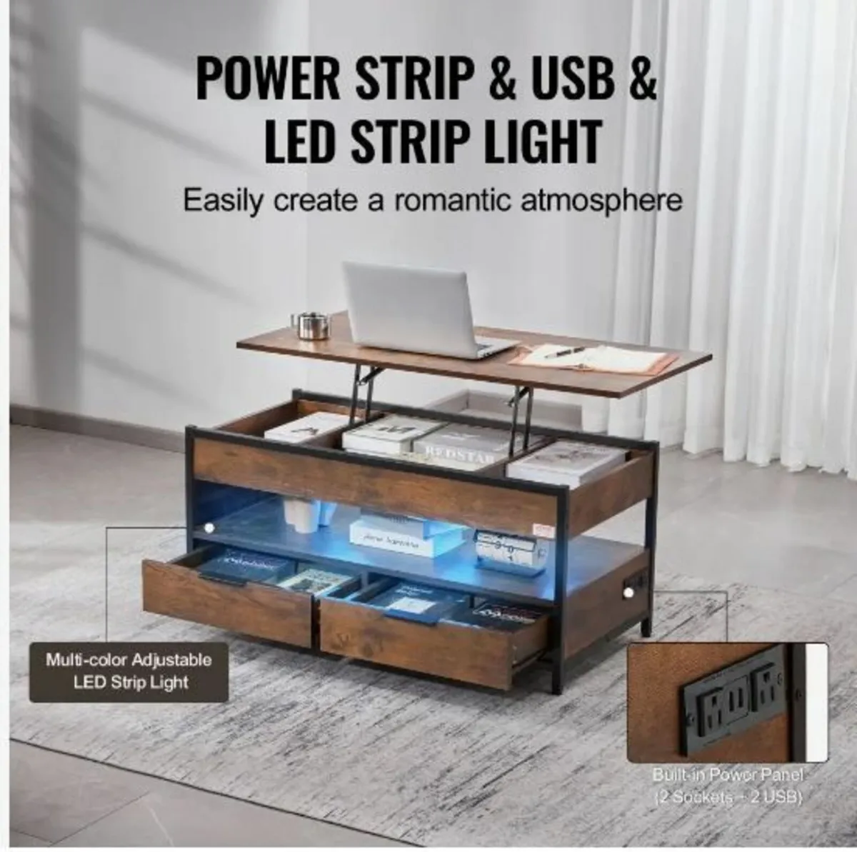 Lift Top Coffee Table 39.4" Rectangle Coffee - Image 2