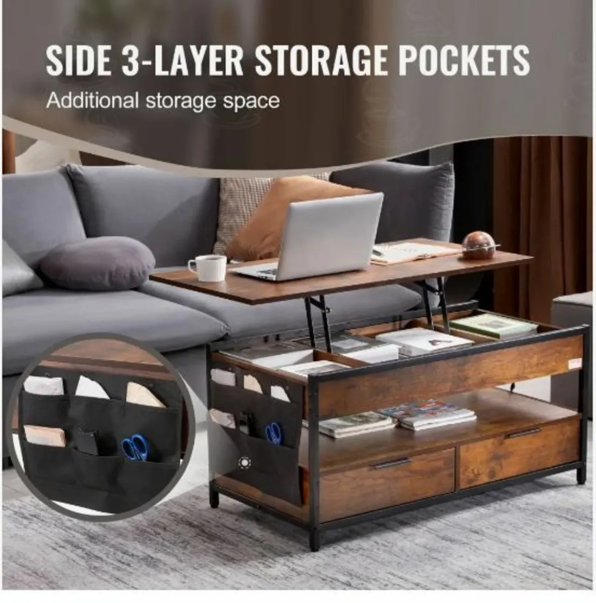 Lift Top Coffee Table 39.4" Rectangle Coffee - Image 3