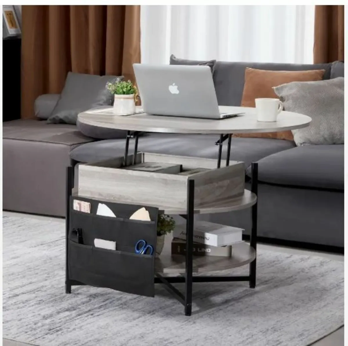 Lift Top Coffee Table 35.3" Round Coffee - Image 2