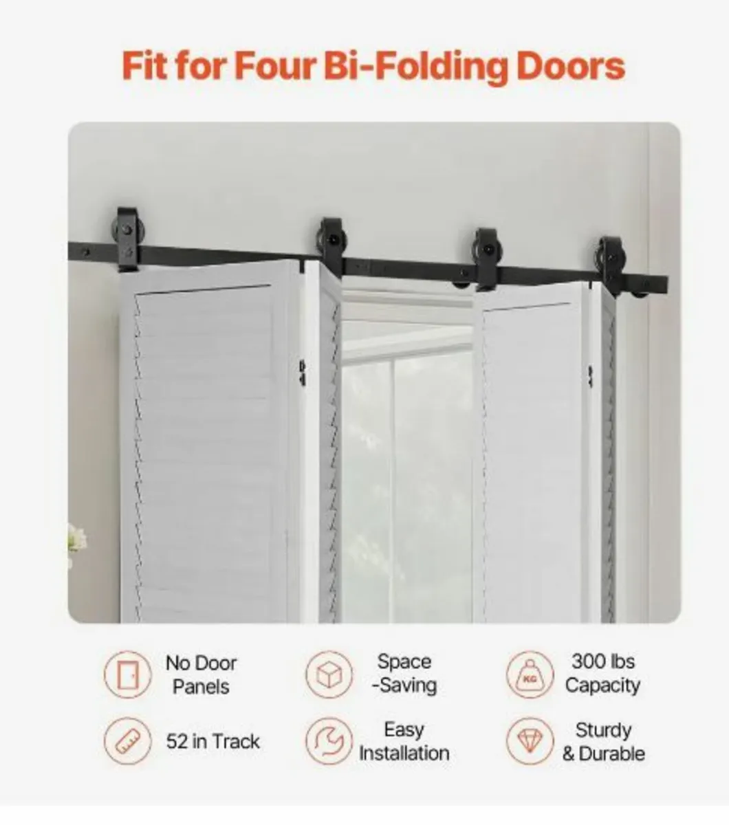 Bi-Folding Sliding Barn Door Hardware Track Kit - Image 3