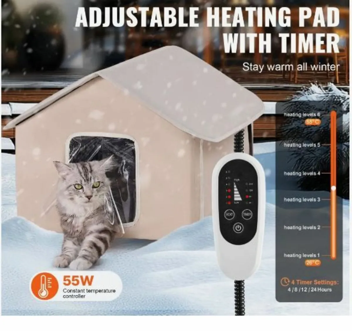 Elevated Heated Cat House Kitty Shelter - Image 2