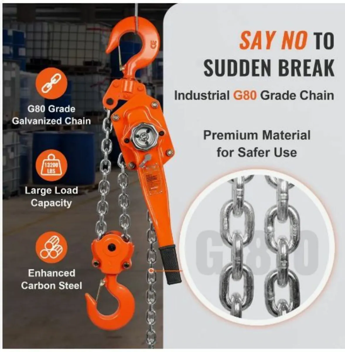 Manual Lever Chain Hoist, 6 Ton 5995.7 kg Capacity - Image 3