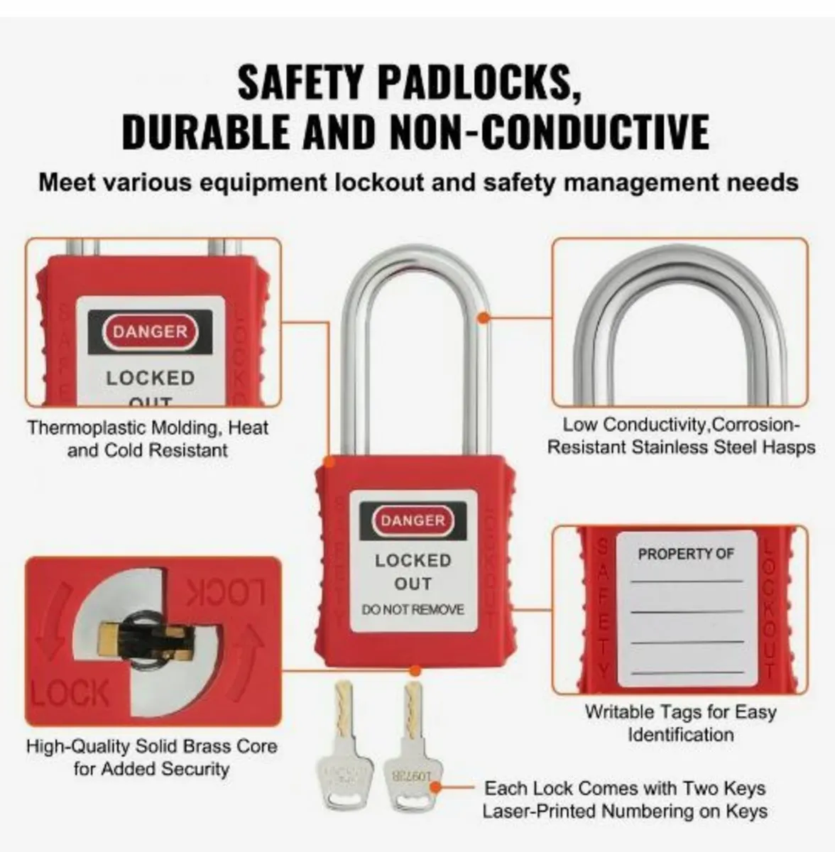 Lockout Tagout Locks Set, 10 PCS Red Safety - Image 2