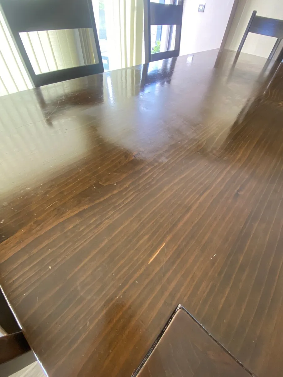 Dinner table, 4 chairs and a bench - Image 2