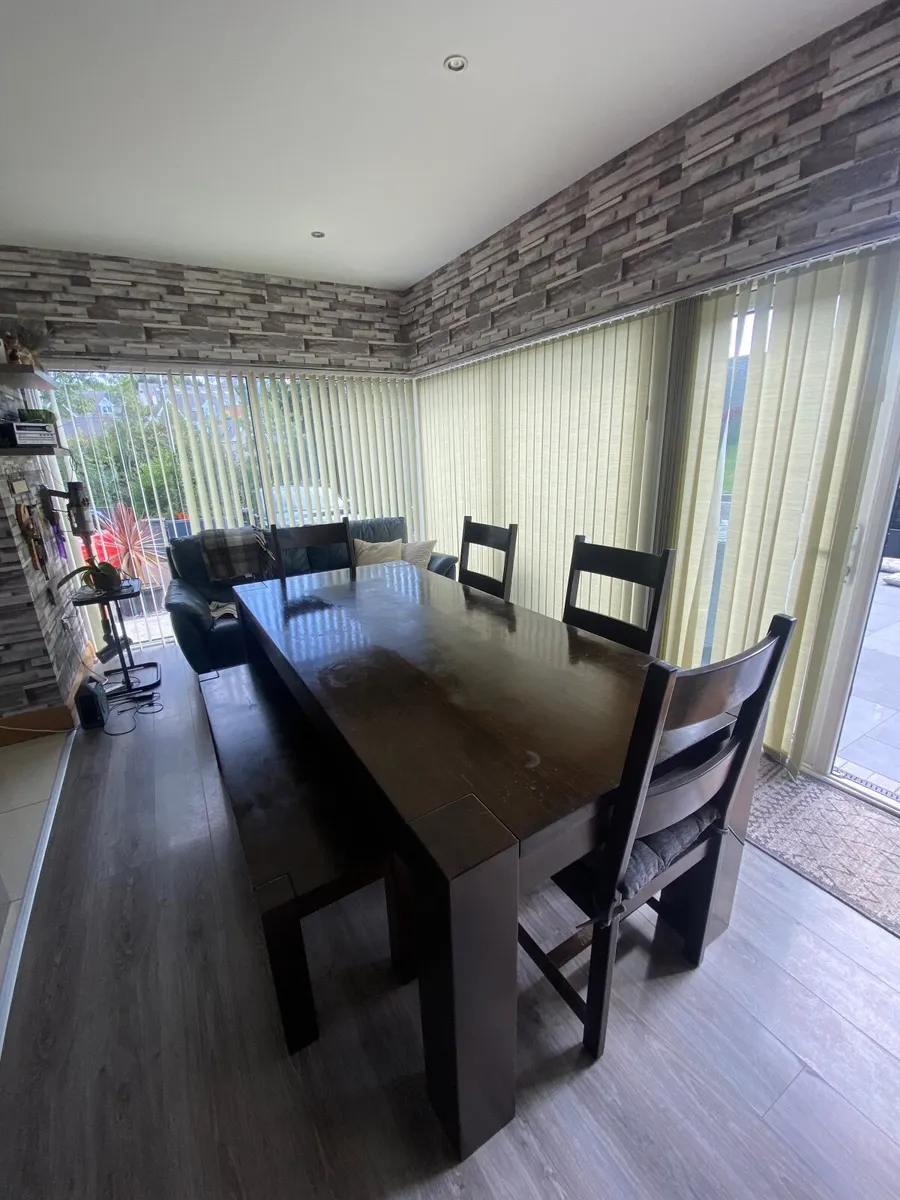 Dinner table, 4 chairs and a bench - Image 3
