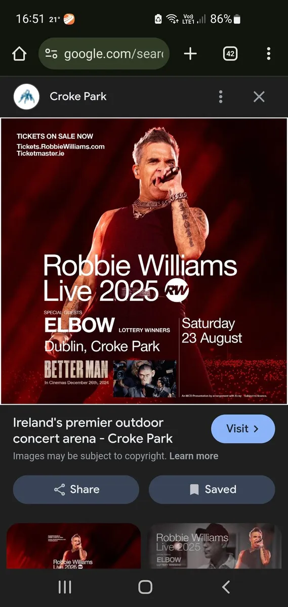 Selling 3 Robbie Williams Croke Park