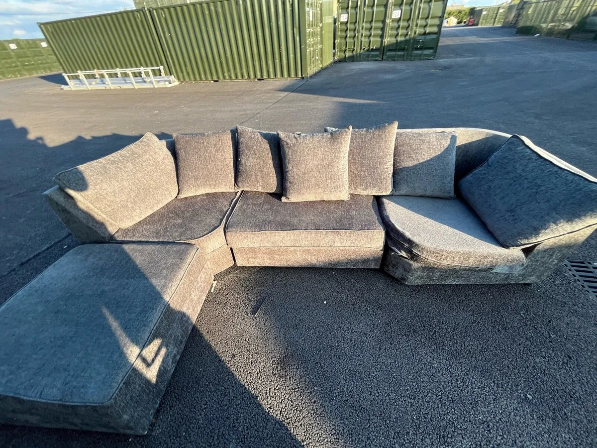 Grey corner sofa with adjustable footstool - Image 1