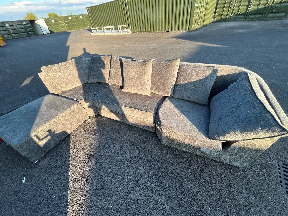 Grey corner sofa with adjustable footstool - Image 2