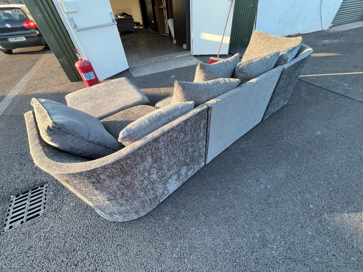Grey corner sofa with adjustable footstool - Image 4