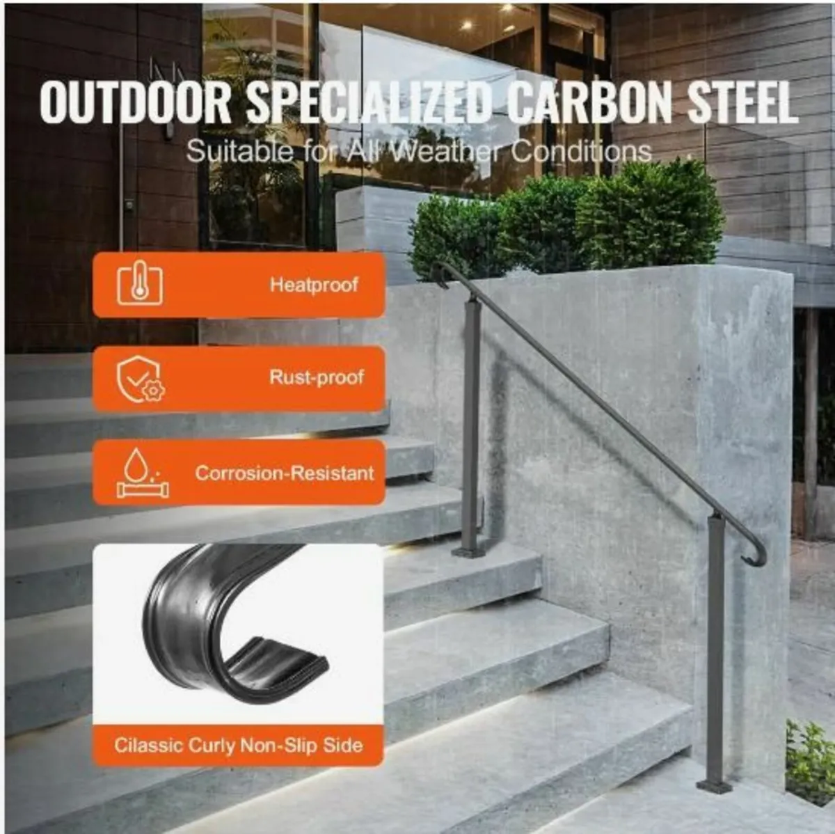 Wrought Iron Handrail, Fit 2 or 3 Steps Outdoor - Image 2