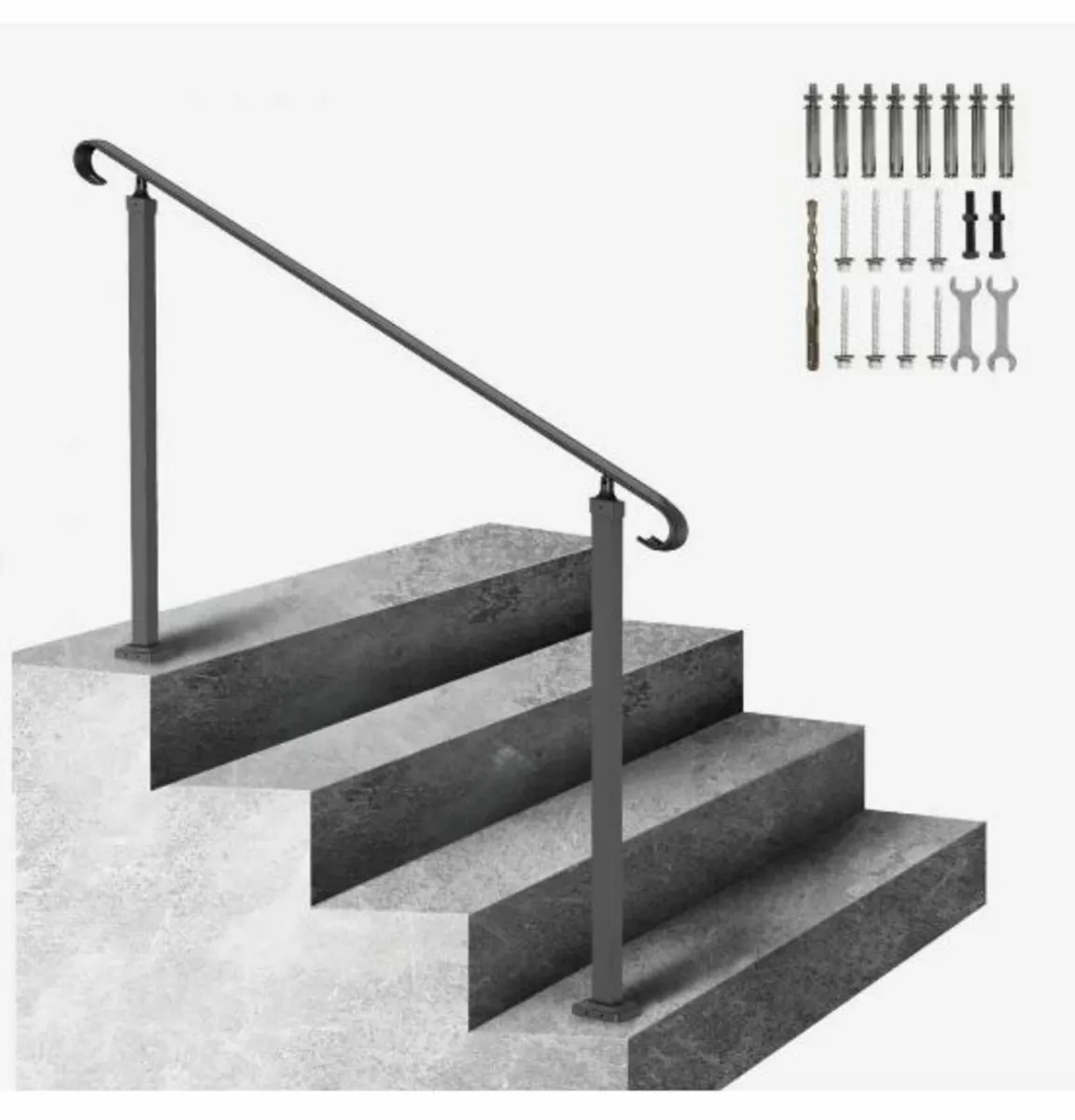 Wrought Iron Handrail, Fit 2 or 3 Steps Outdoor - Image 3