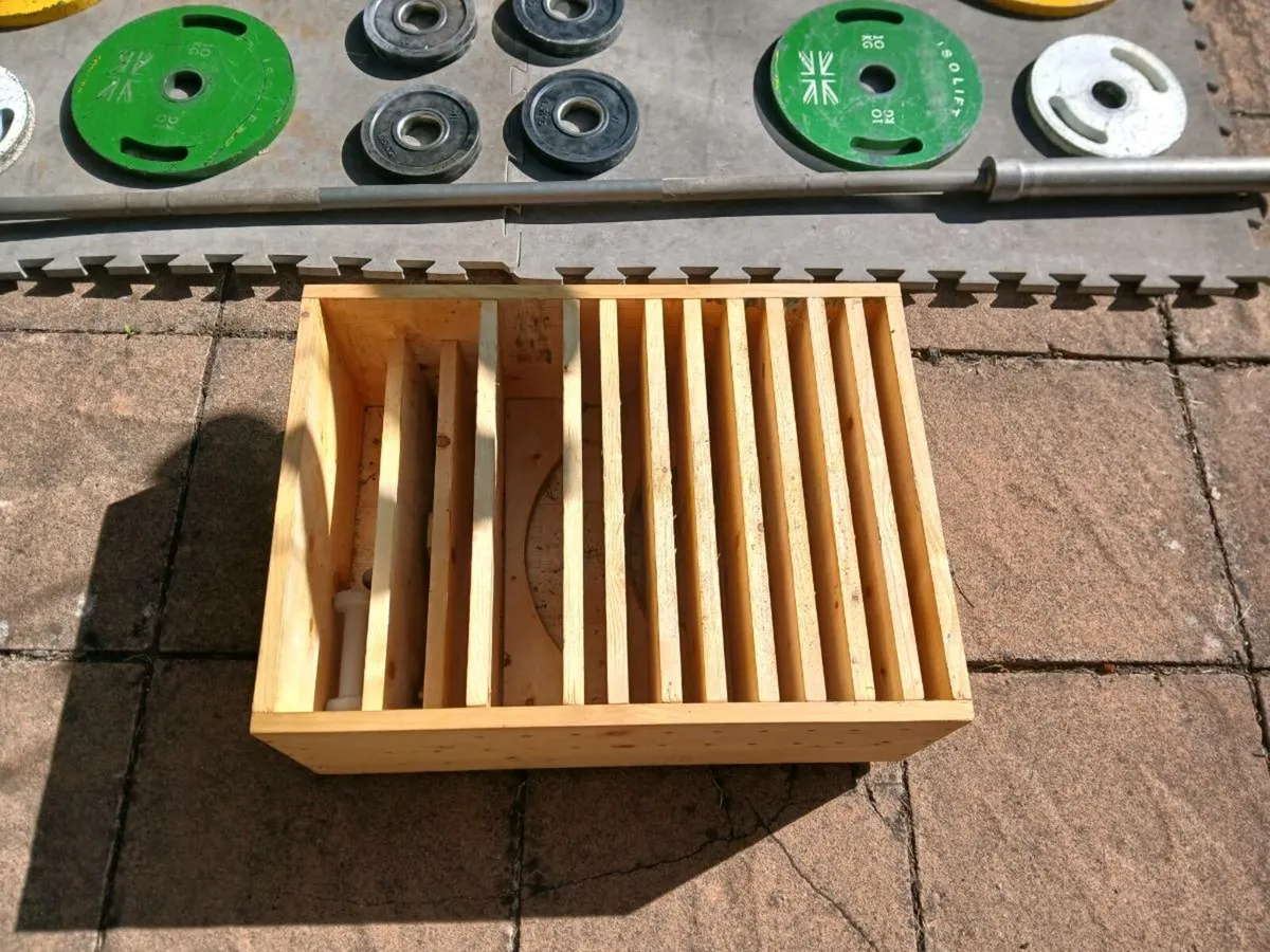 Barbell, weights, floor mat and storage box - Image 2