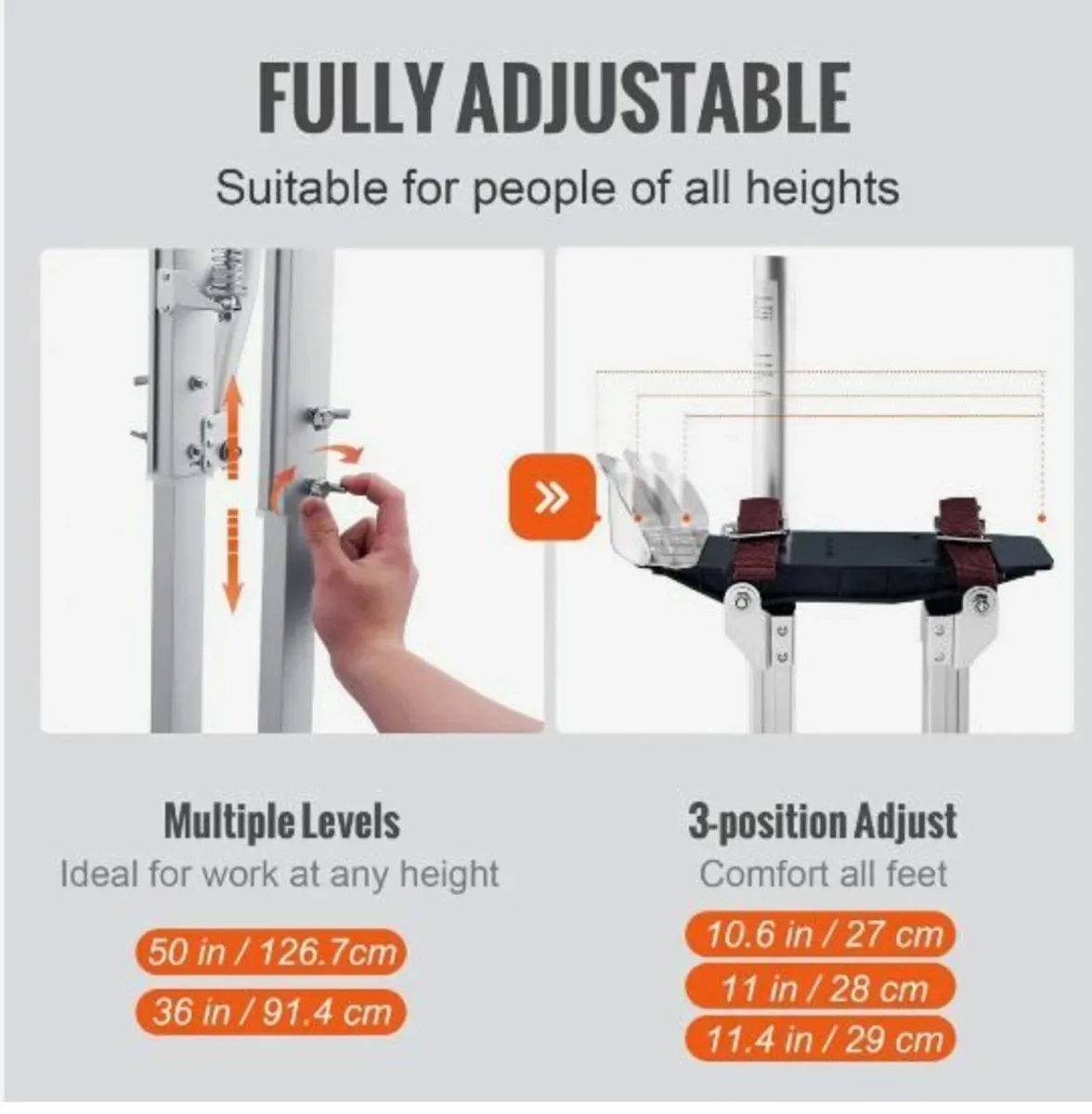Drywall Stilts, 91.4 cm-127 cm Adjustable Aluminum - Image 2