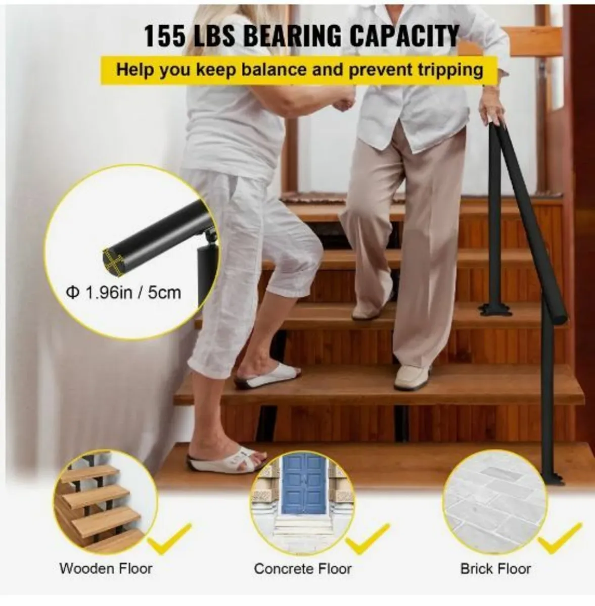 Stair Railing Kit, 152.4 cm Handrails for Outdoor - Image 3