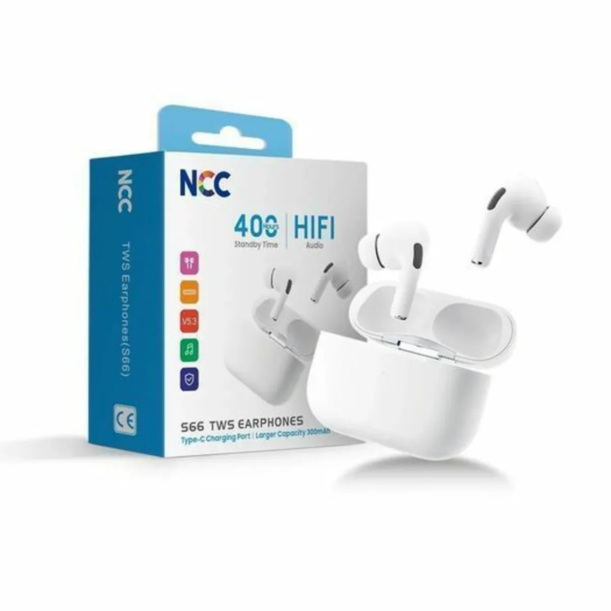 Latest Design NCC S66  Wireless Earbuds White. - Image 2