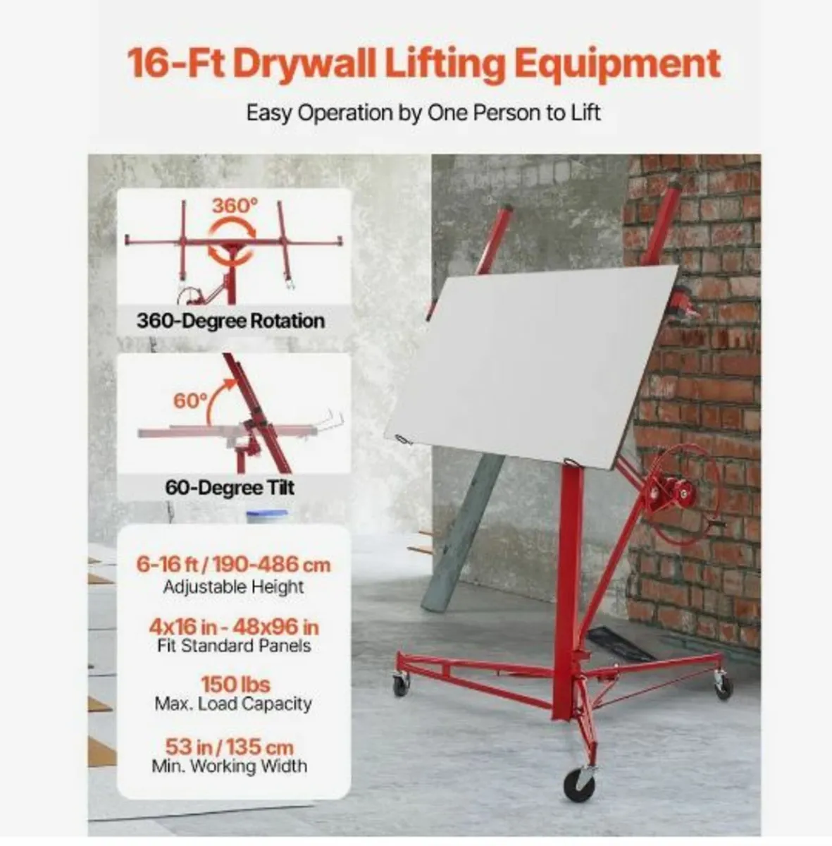 Drywall Rolling Lifter Panel, 16ft Sheetrock Lift - Image 2