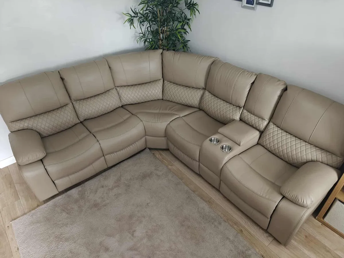 Rita Corner True Beige Leather Recliner Sofa - Image 1