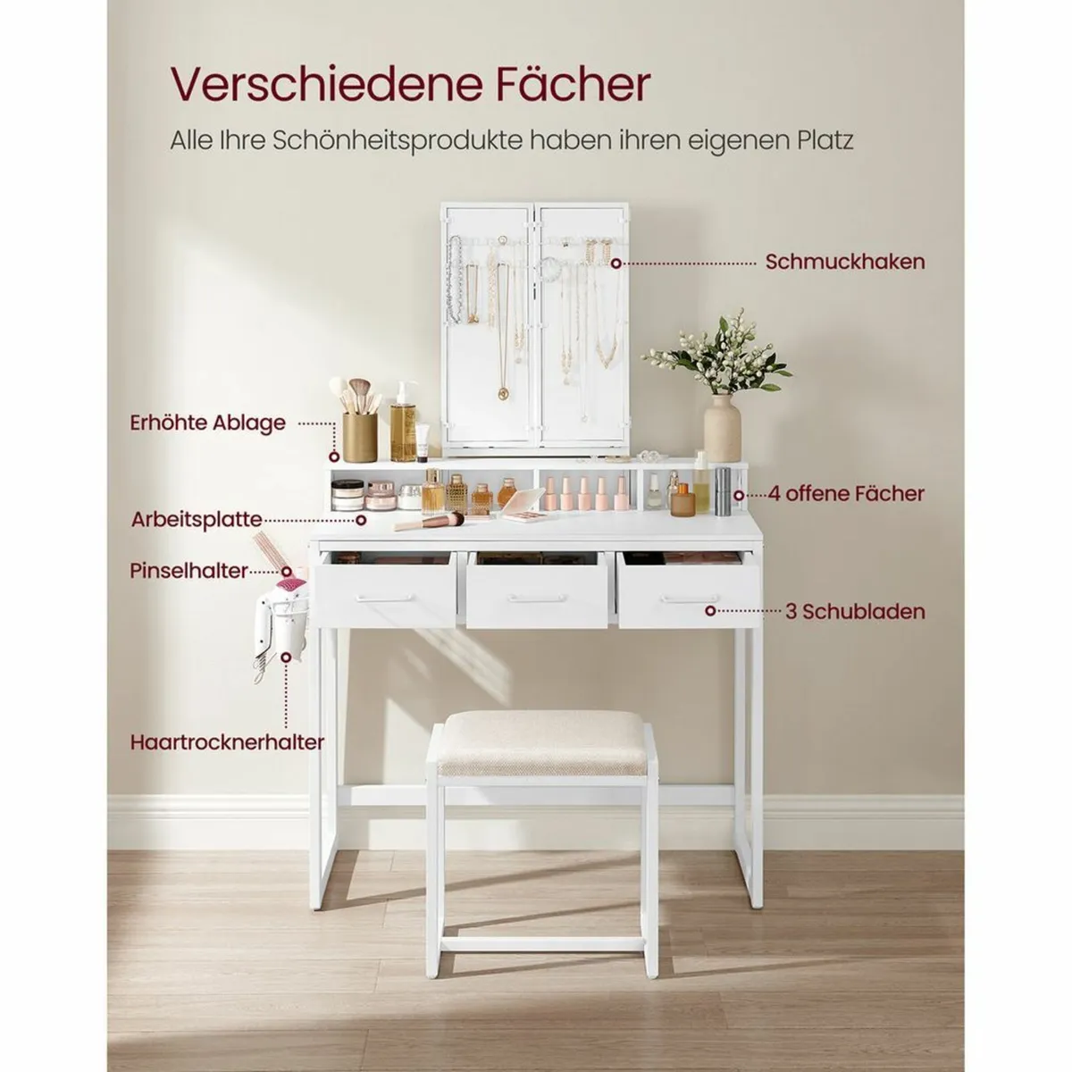 Dressing Table with Padded Stool, - Image 3