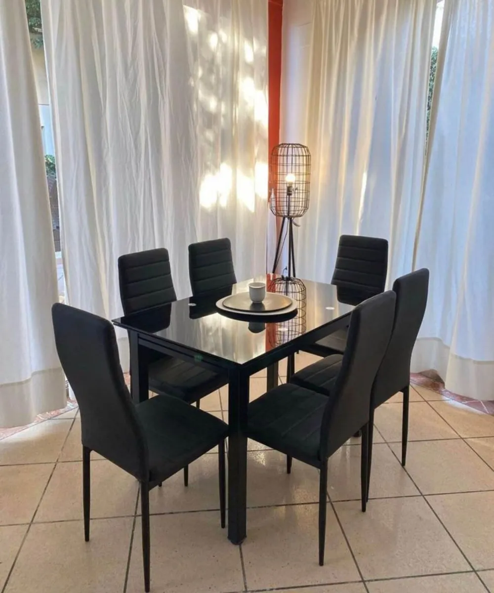 Modern Glass Dining Table Set Seats 6, black - Image 3