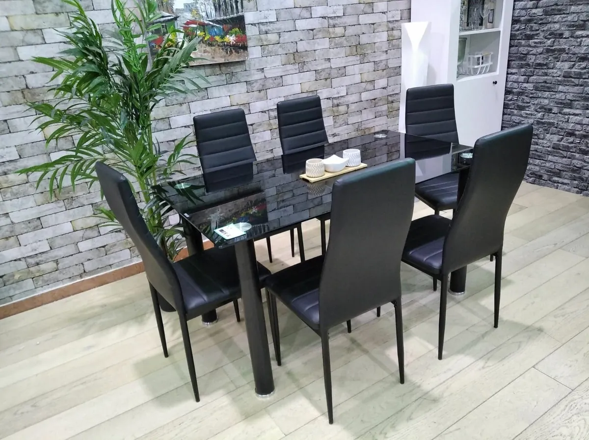 Modern Glass Dining Table Set Seats 6, black - Image 4