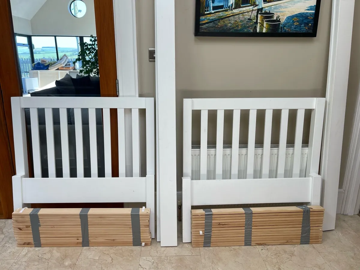 2 x Good Quality White Wooden Single Beds -Deliver - Image 1