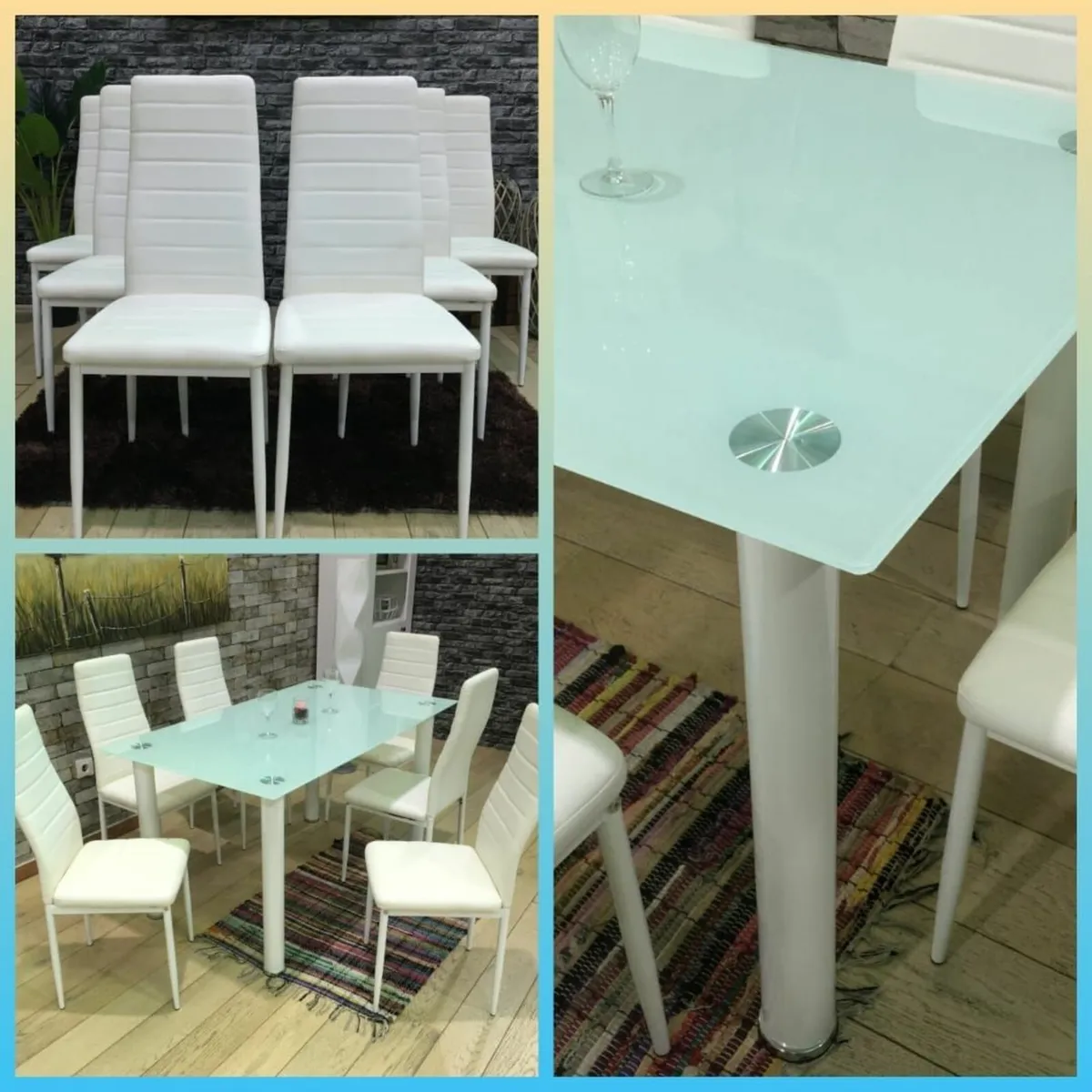 Modern Glass Dining Table Set Seats 6, White - Image 4