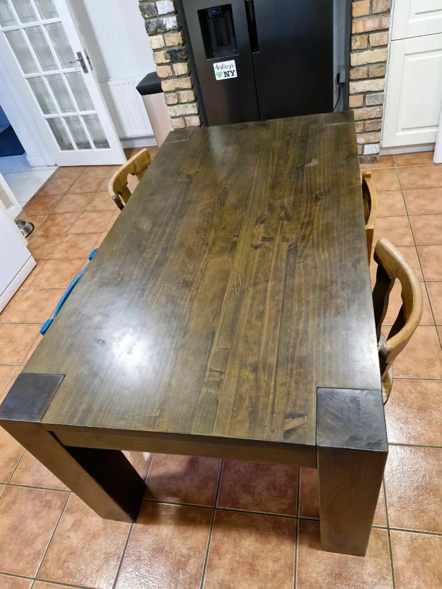 Solid pine walnut stained dining table - Image 3