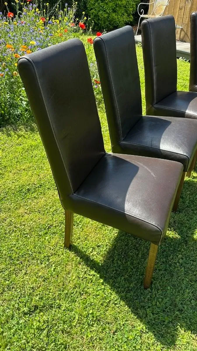 4 leather and wood dining chairs - Image 2