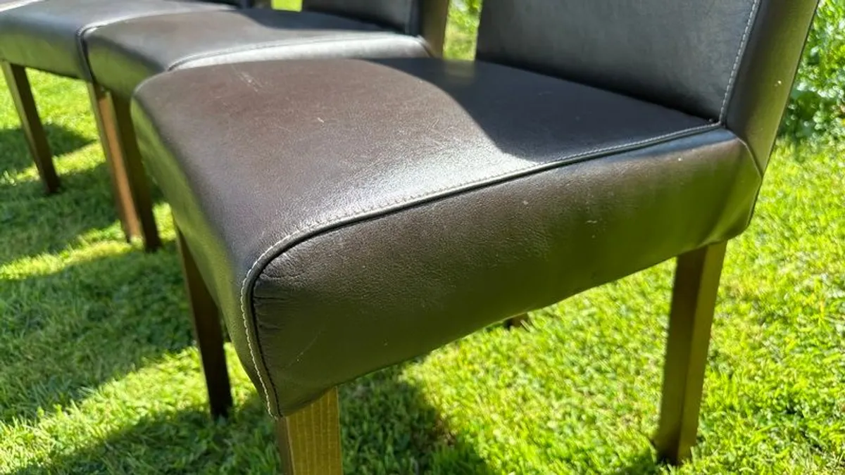 4 leather and wood dining chairs - Image 3