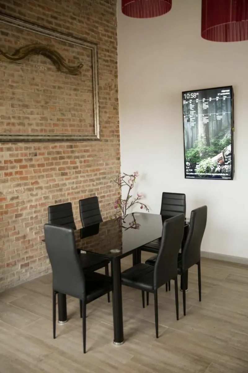 Modern Glass Dining Table Set Seats 6, black - Image 4