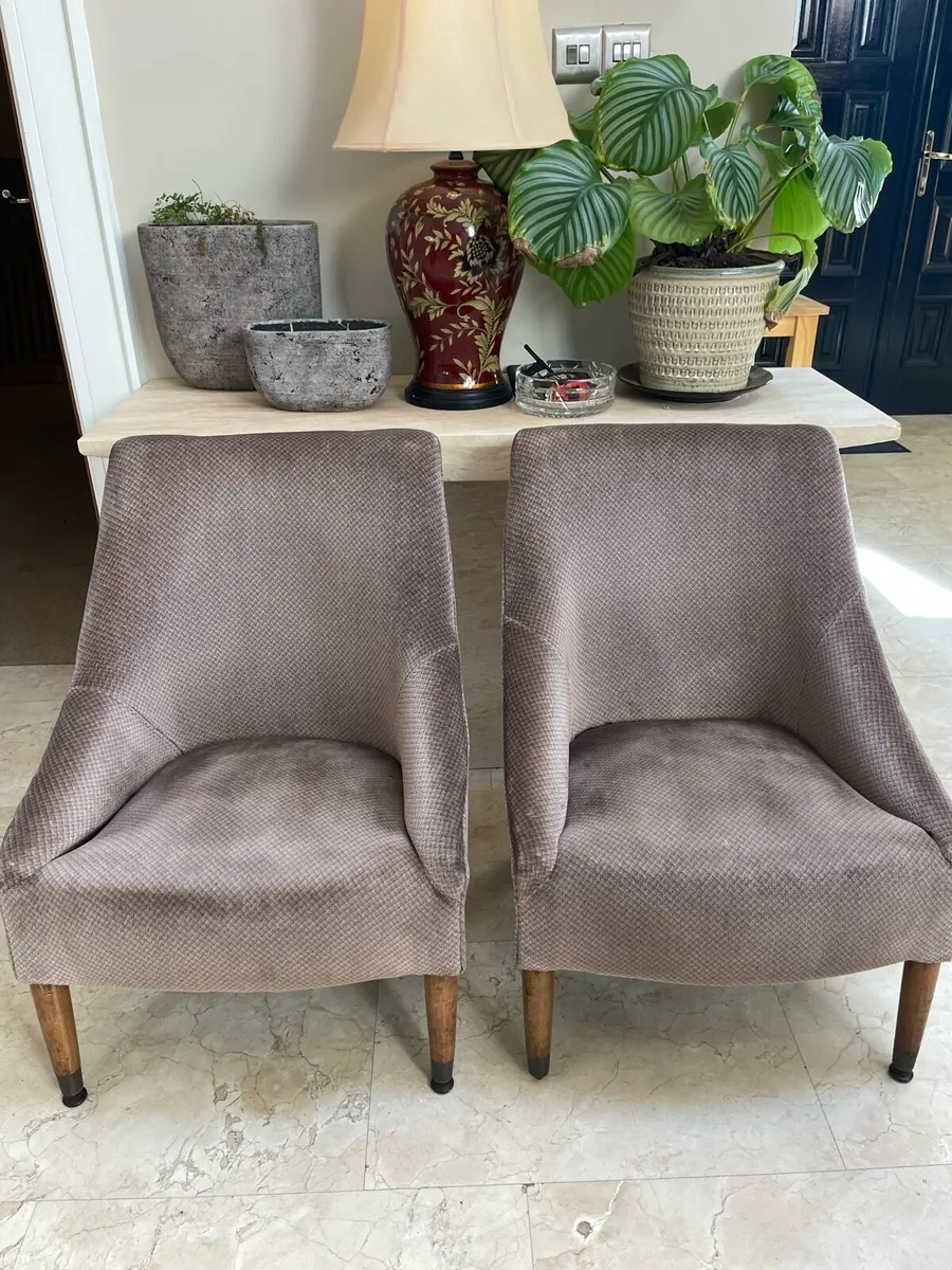2 x Solid Low Sitting Vintage Armchairs - Deliver - Image 1