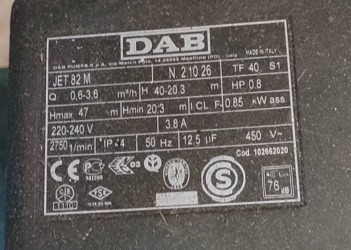 DAB jet 82M water pump with 24L  pressure vessel - Image 2