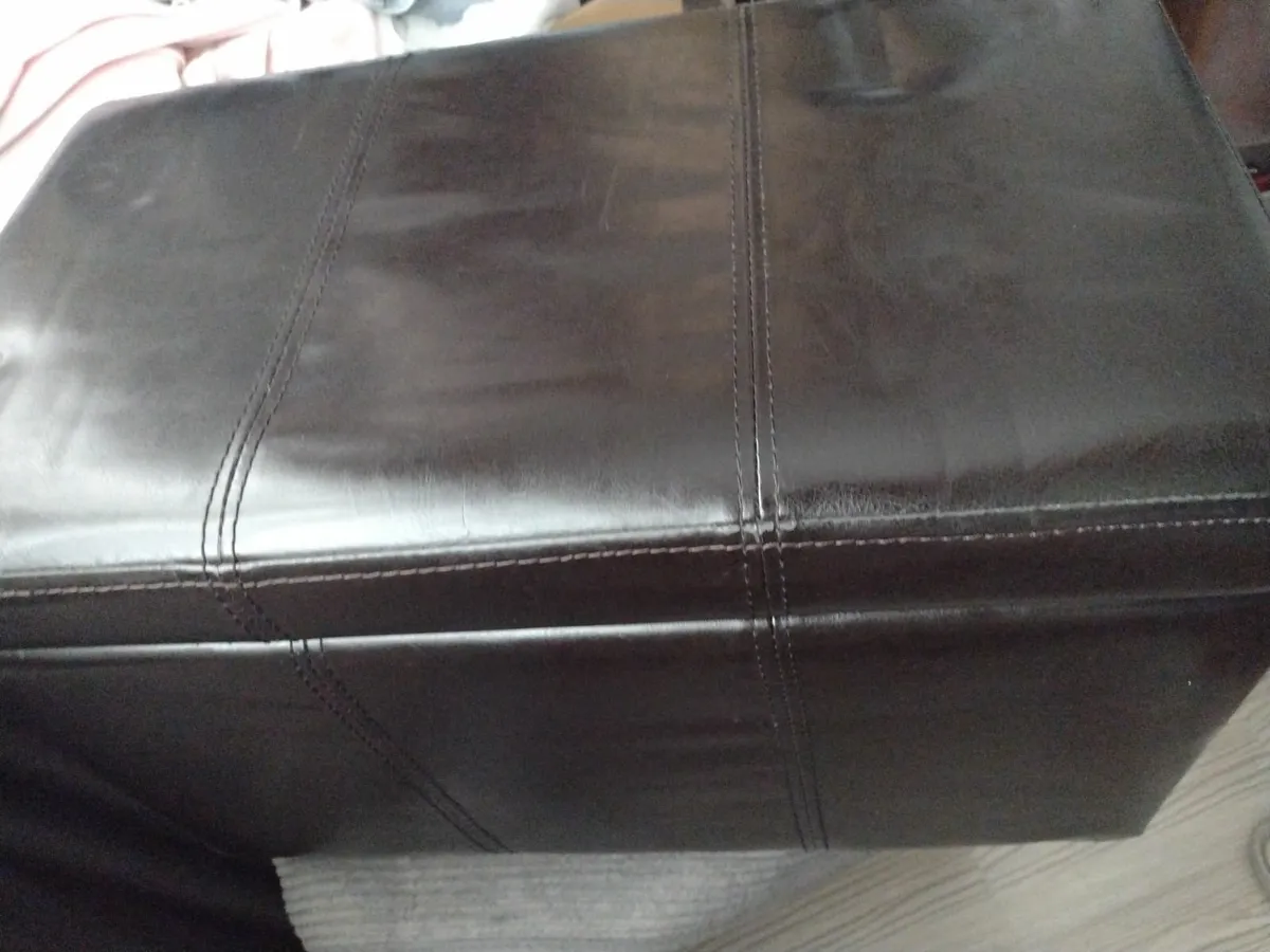 Dark brown leather footrest with storage - Image 4