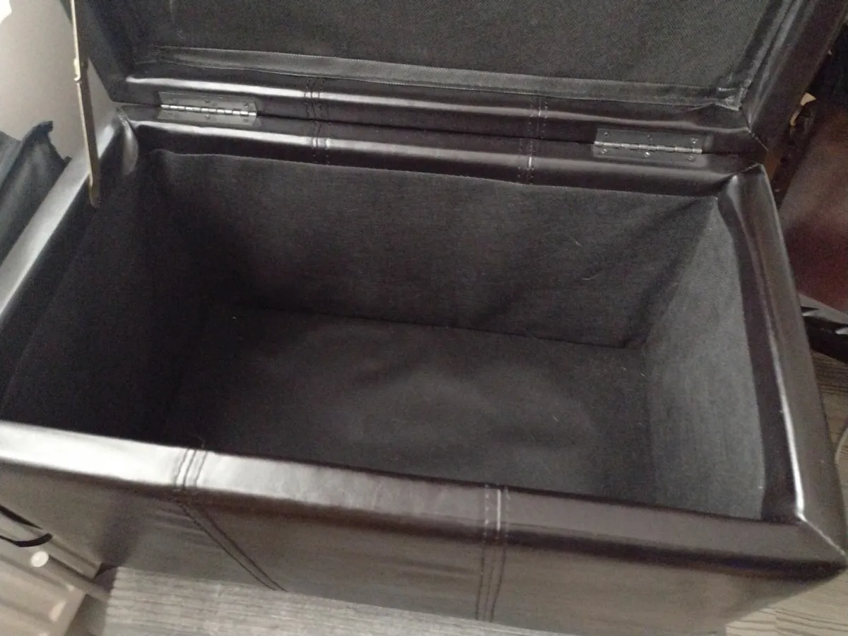 Dark brown leather footrest with storage - Image 3
