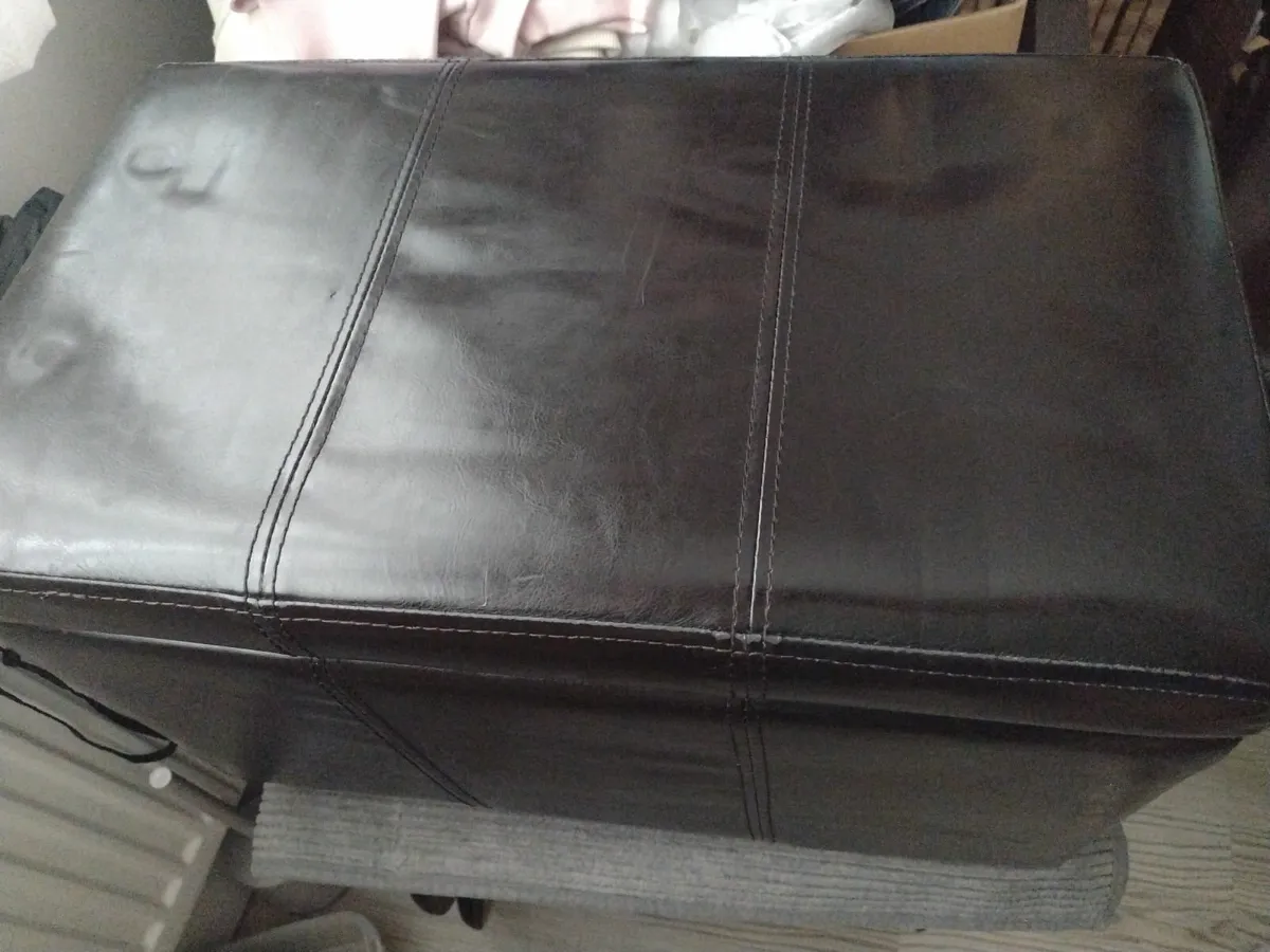 Dark brown leather footrest with storage - Image 1