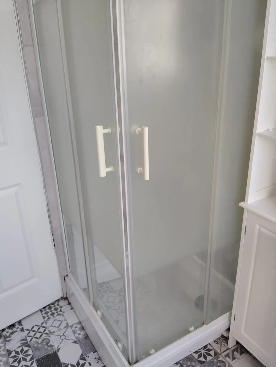 Corner entry shower door