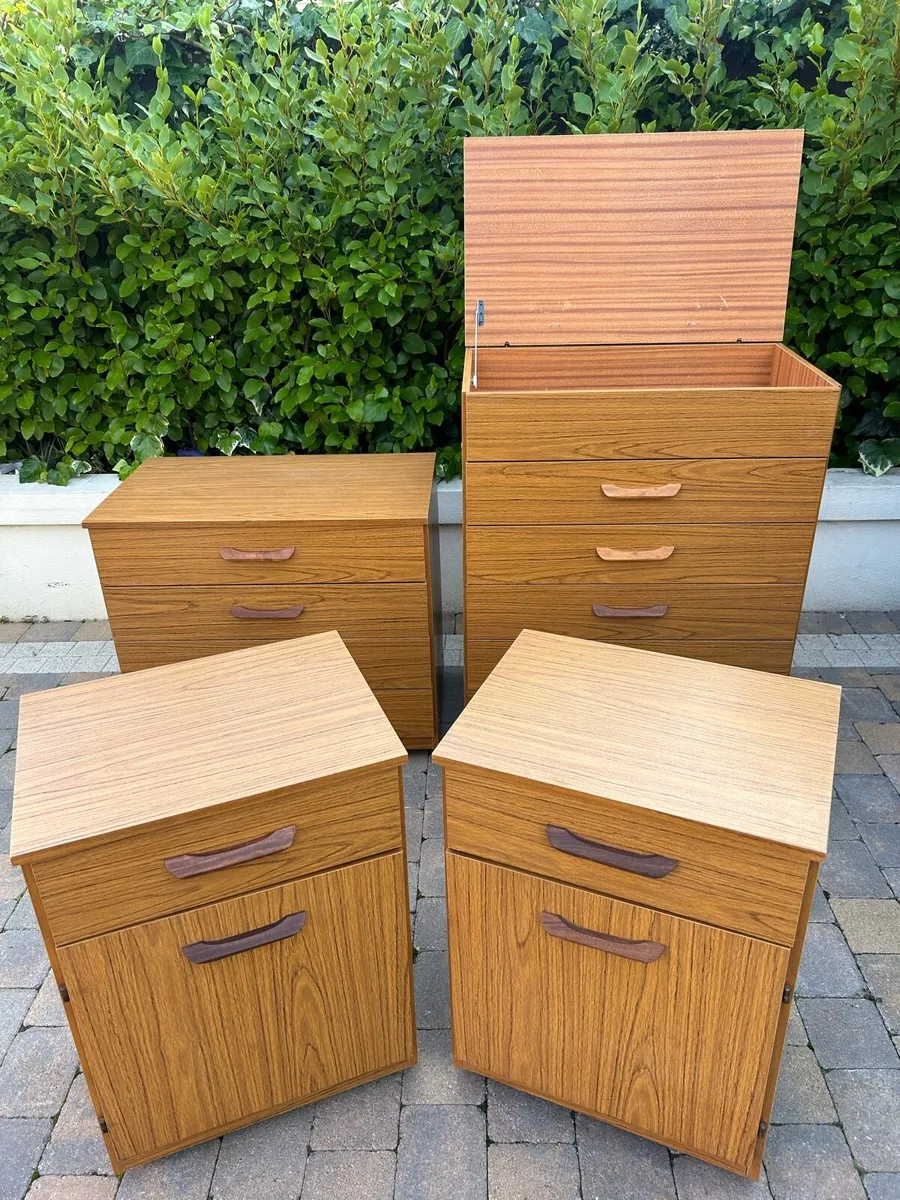 Mid century complete retro set drawers bedside - Image 1