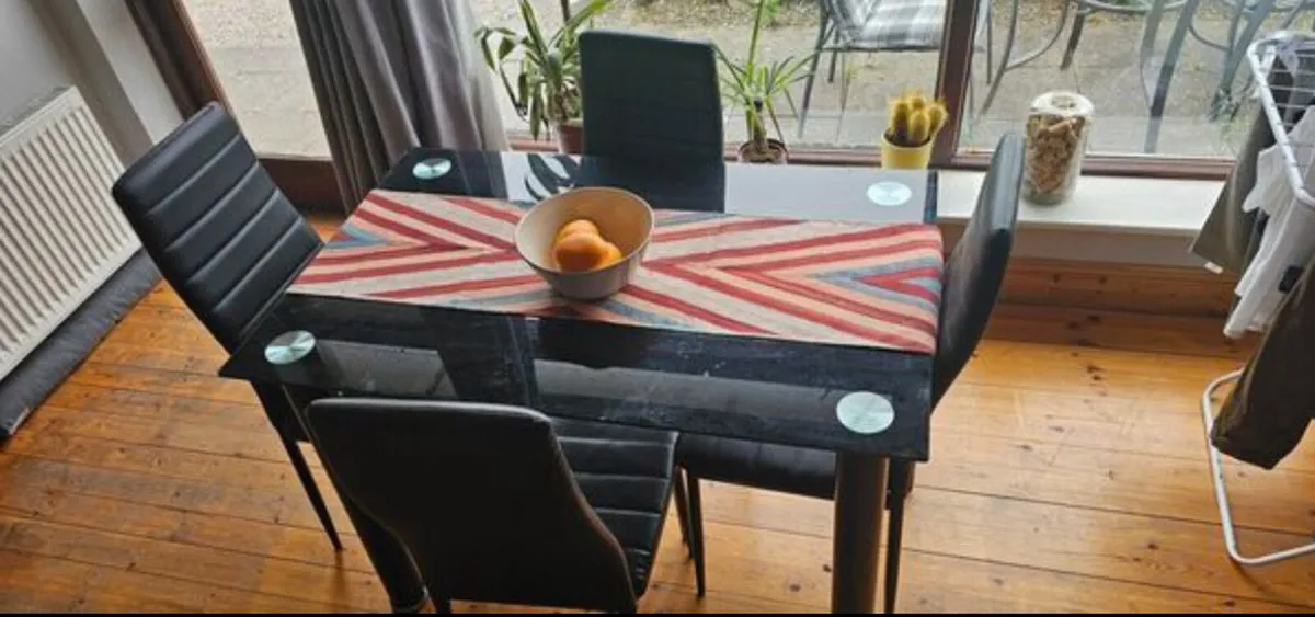Compact Black Tempered Glass Kitchen Dining Table